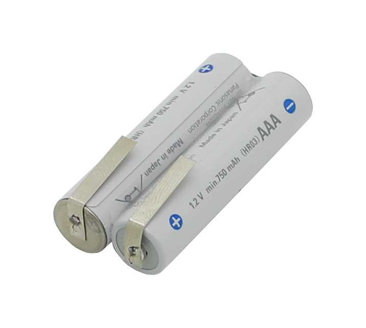 Bild von Akkupack NiMH 2,4V 800mAh F1x2 Panasonic BK-4MCC Eneloop mit 3mm Lötfahnen