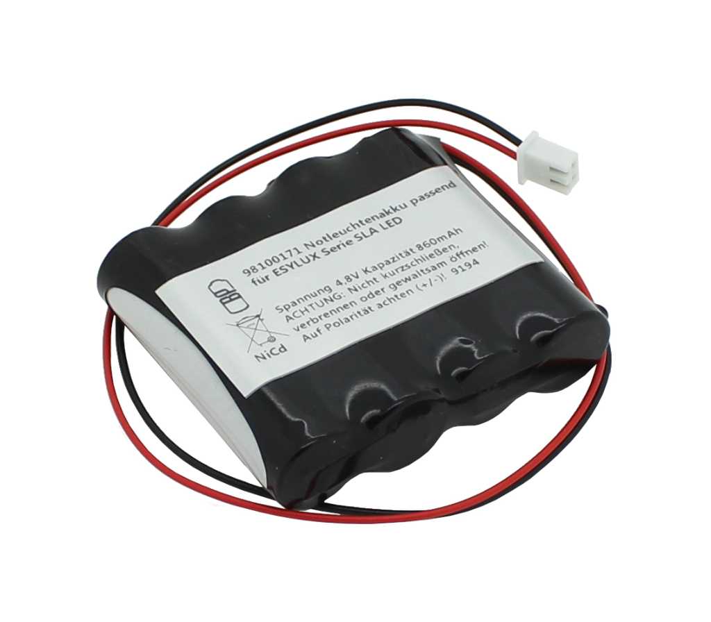 Bild von Notleuchtenakku NiCd 4,8V 860mAh F1x4 Mignon AA mit Kabel und Stecker passend für ESYLUX Serie SLB LED bis 2021