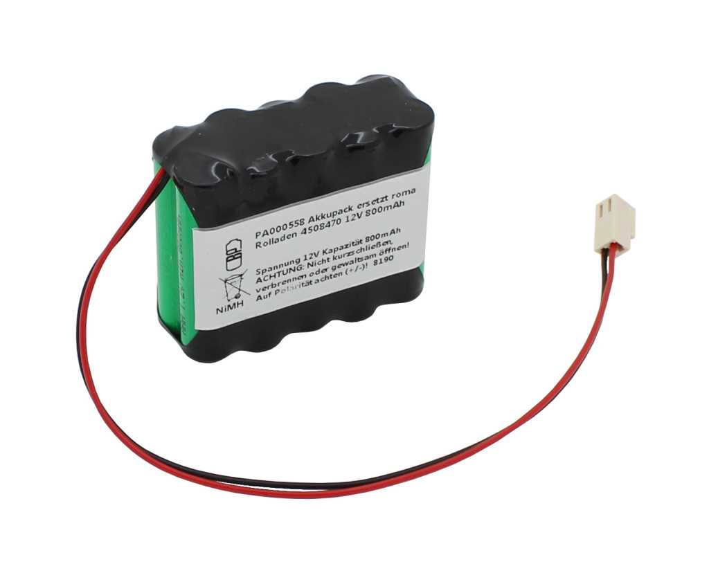 Bild von Akkupack NiMH 12V 800mAh F2x5 mit Kabel und Stecker ersetzt roma Rollladen 4508470 12V 800mAh