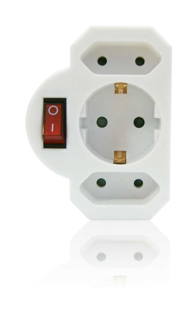 Bild von Multistecker 2x Euro und 1x Schutzkontakt weiß mit Schalter