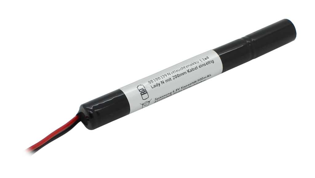 Bild von Notleuchtenakku NiMH 4,8V 500mAh L1x4 Lady N mit 200mm Kabel einseitig ersetzt RPower NiMH4805Q